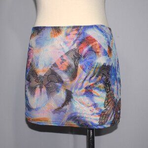 White Fox Butterfly Print Stretch Mesh Lace Mini Skirt S
